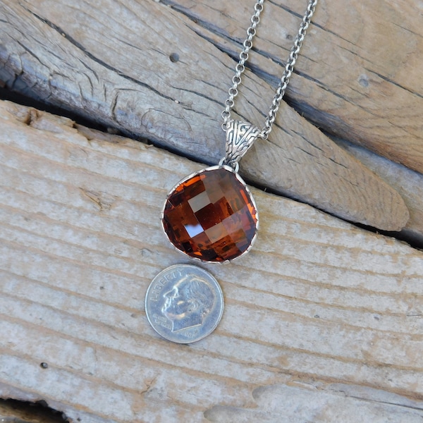 Genuine Madeira Citrine and Lab Diamond Silver Halo Necklace