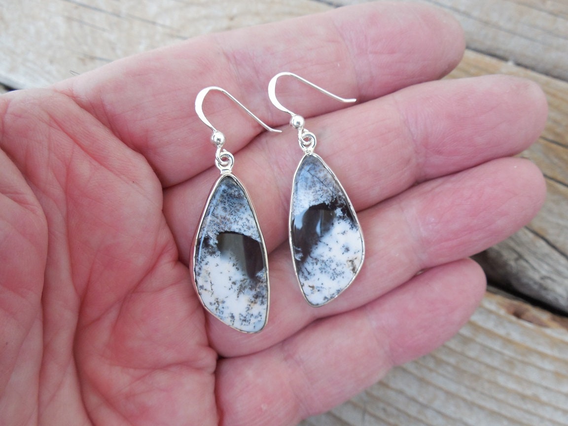 ON SALE Dendritic opal earrings handmade in sterling silver | Etsy