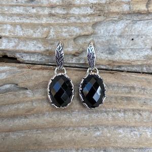 ON SALE Beautiful faceted black onyx earrings handmade in sterling silver 925