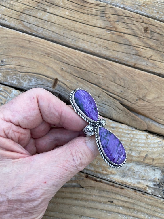 Large two stone Charoite ring handmade and signed… - image 8