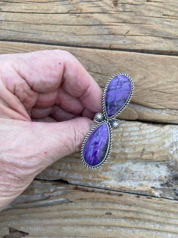 Large two stone Charoite ring handmade and signed… - image 6