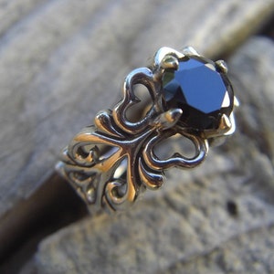 Medieval ring with a black CZ in sterling silver image 1