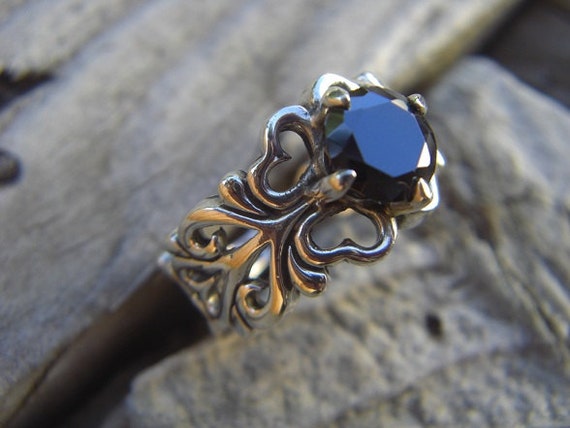 Medieval ring with a black CZ in sterling silver