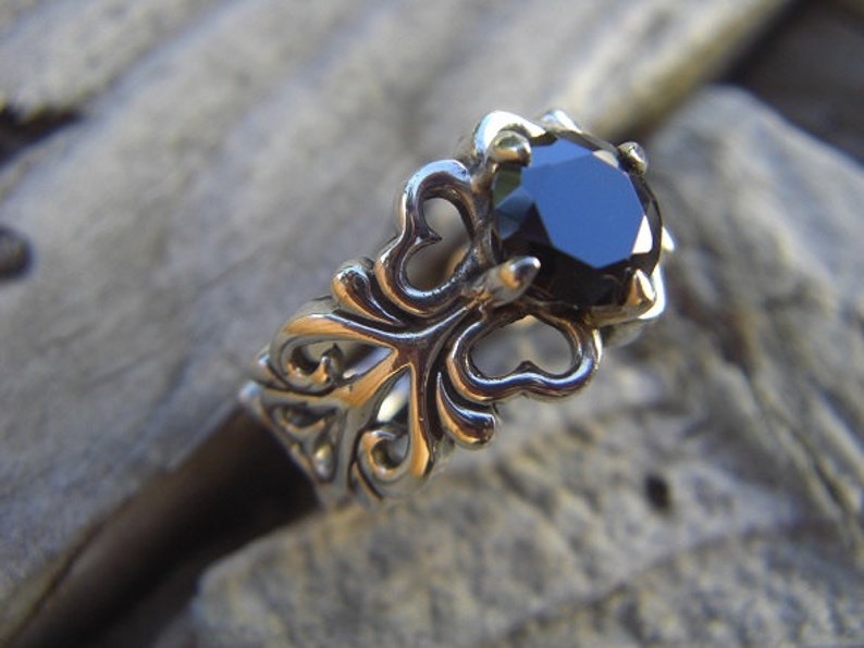 Medieval ring with a black CZ in sterling silver image 1