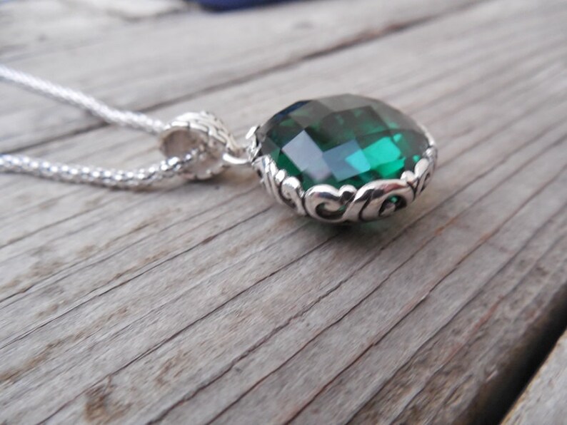 ON SALE Beautiful deep green amethyst necklace handmade in sterling silver