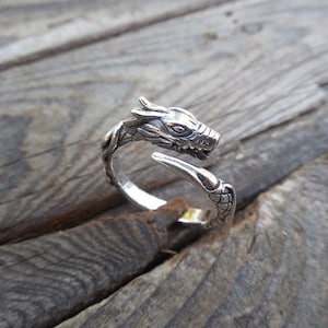 Dragon ring handmade in sterling silver 925 adjustable