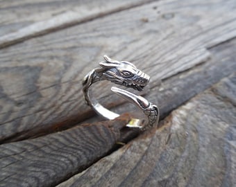 Dragon ring handmade in sterling silver 925 adjustable