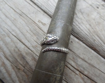 Adjustable snake ring handmade in sterling silver