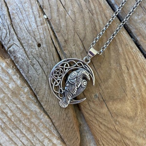 Celtic Moon Necklace Handmade in Sterling Silver 925 With a Raven - Etsy