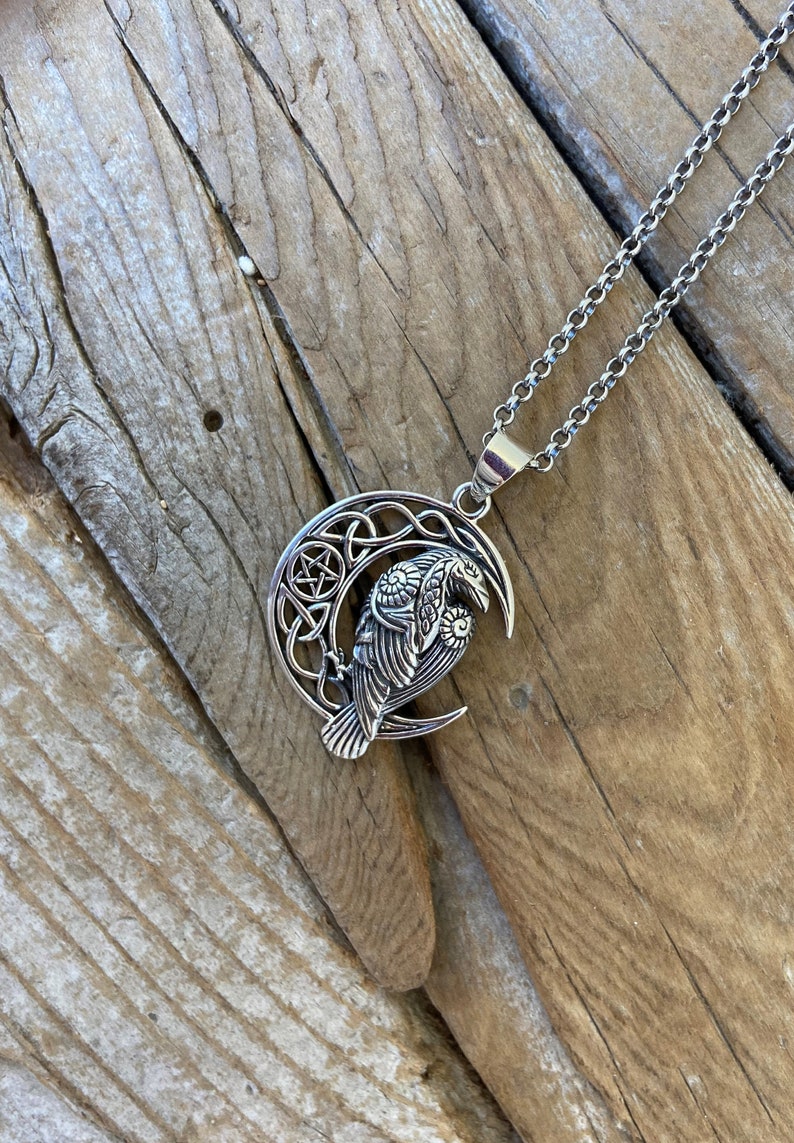 Celtic Moon Necklace Handmade in Sterling Silver 925 With a Raven - Etsy