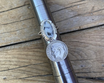 Beautiful White buffalo ring handmade in sterling silver 925