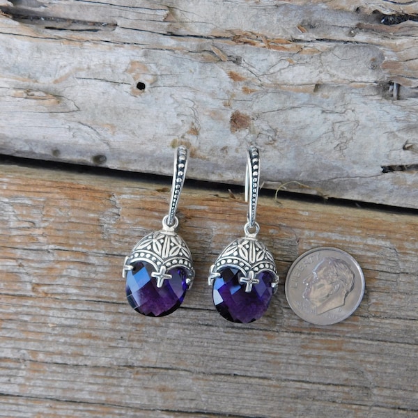 Beautiful purple amethyst earrings handmade in sterling silver 925 with checkerboard cut amethyst stones