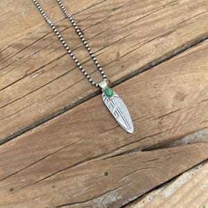 Beautiful turquoise feather necklace handmade and signed in sterling silver 925 with Sonoran turquoise