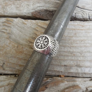 The Helm of Awe ring cast in sterling silver 925 with Celtic shield knots on the sides