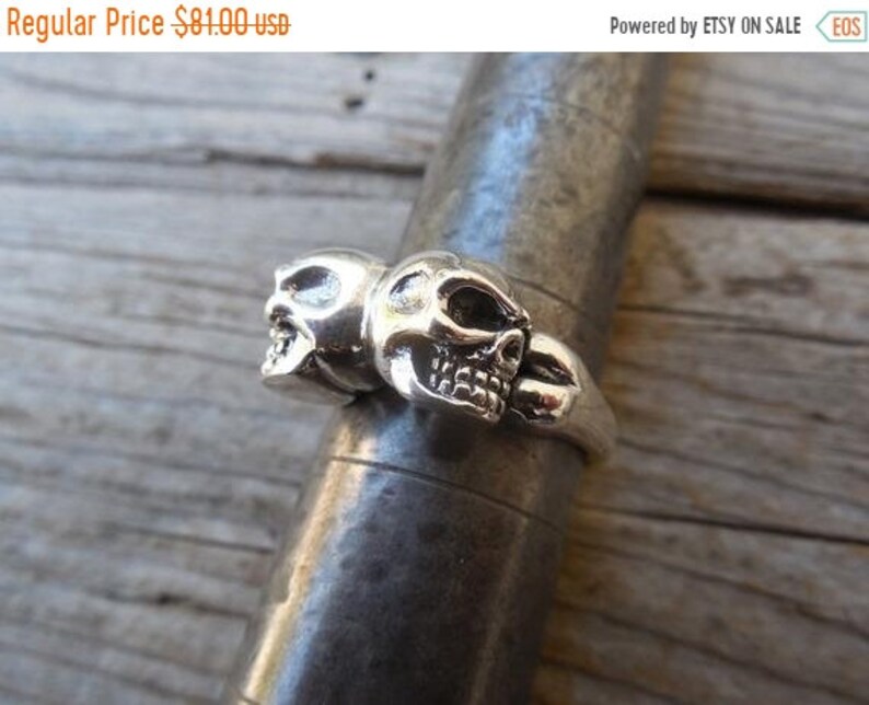 ON SALE Double skull ring handmade in sterling silver