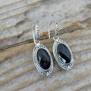 Beautiful faceted black onyx earrings handmade in sterling silver 925