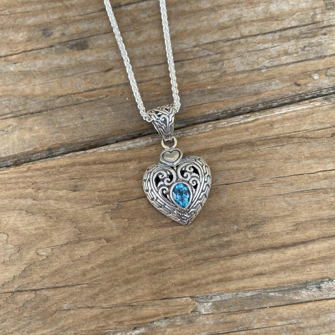 Blue Topaz Heart Necklace Handmade in Sterling Silver 925 - Etsy