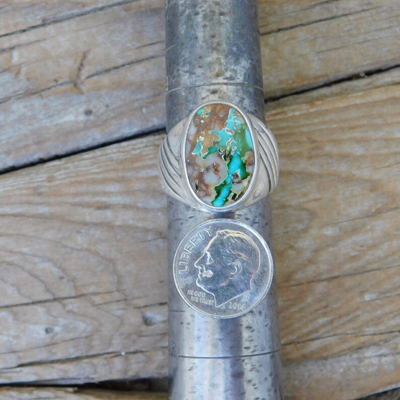 ON SALE Men/'s turquoise ring handmade in sterling silver 925 with Pilot Mountain turquoise
