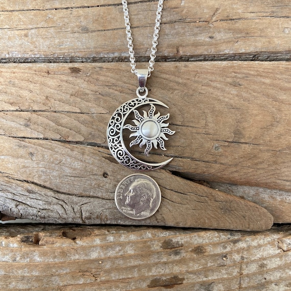 Buy ON SALE Beautiful Moon and Sun Necklace Handmade in Sterling