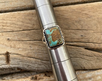 Beautiful turquoise ring handmade in sterling silver with a beautiful Royston turquoise stone