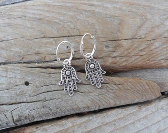 Hamsa hoop earrings handmade in sterling silver 925