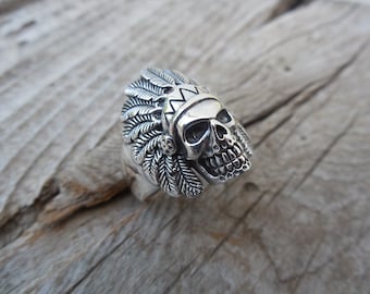 Indian skull ring handmade in sterling silver