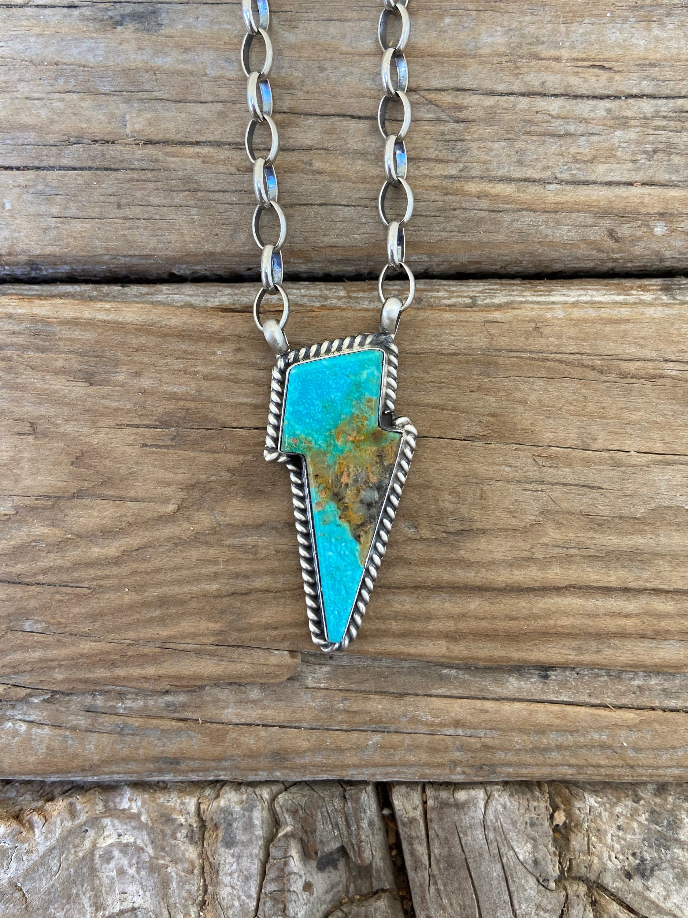 ON SALE Turquoise lightning bolt necklace handmade and signed Etsy