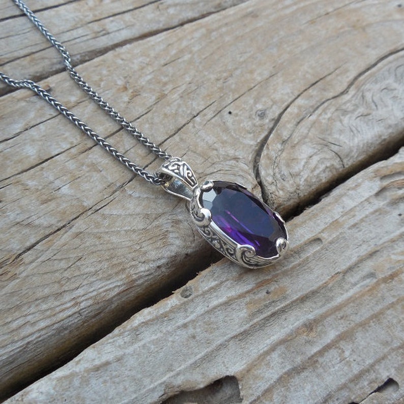 ON SALE Beautiful amethyst necklace handmade in sterling silver 925 with a deep purple amethyst stone