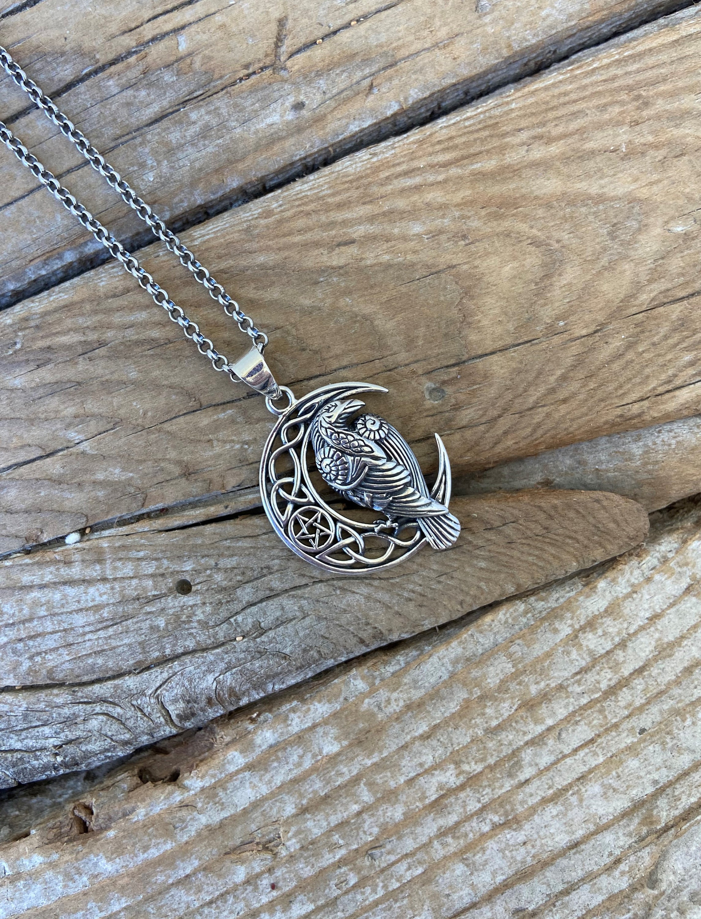 Celtic Moon Necklace Handmade in Sterling Silver 925 With a Raven - Etsy