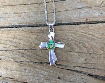 ON SALE Turquoise cross necklace handmade in sterling silver 925 with a beautiful Sonoran Gold turquoise stone