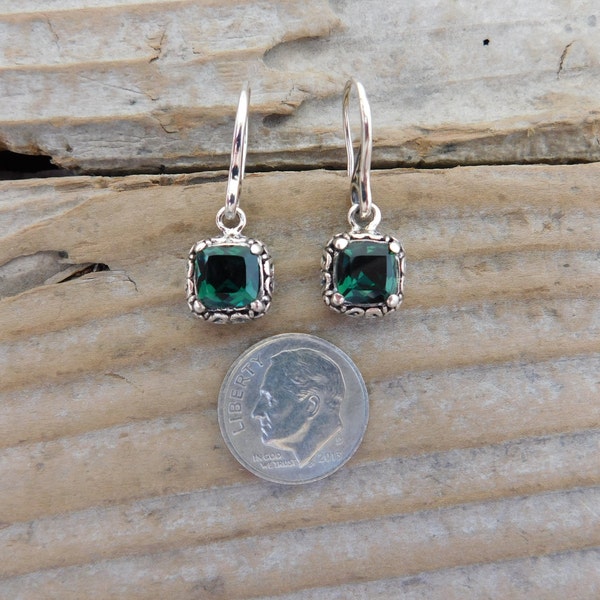 Small dark green amethyst earrings handmade in sterling silver 925