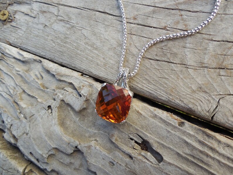 Genuine Madeira Citrine and Lab Diamond Sterling Silver Star Necklace main image 0
