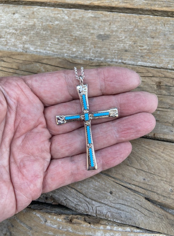 ON SALE Beautiful Turquoise Cross Necklace Handmade in Etsy