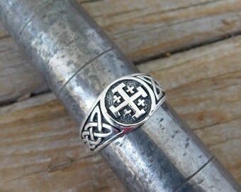 Genuine Sterling Silver Men's Ring Jerusalem Cross Solid Hallmarked 925 R001999 Genuine Sterling Silver Men's Ring Jerusalem Cross Solid Hallmarked 925 R001999