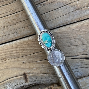 Pilot Mountain turquoise ring handmade in sterling silver with a beautiful stone