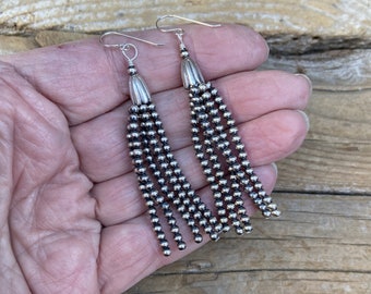 Navajo Perlen Ohrringe handgemacht in Sterling Silber 925 mit 3mm Perlen