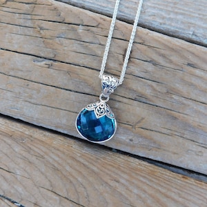 Beautiful London blue topaz necklace handmade in sterling silver 925