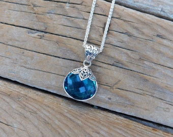 Beautiful London blue topaz necklace handmade in sterling silver 925