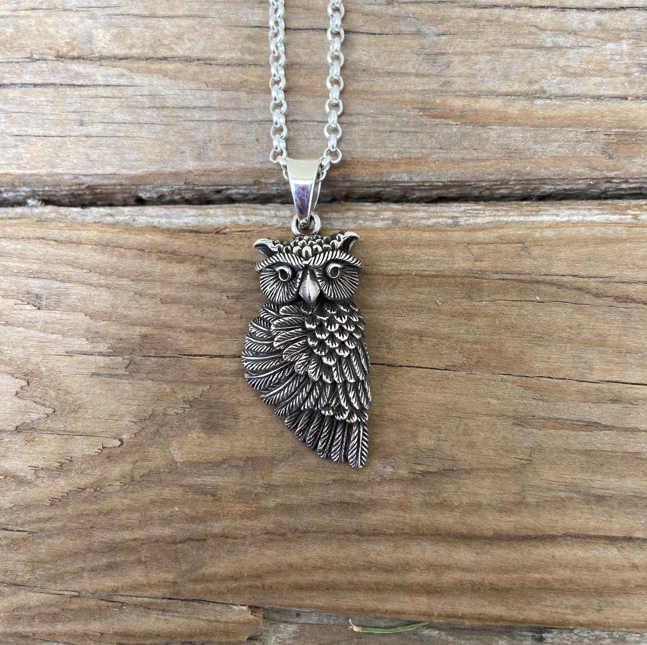 Owl necklace handmade in sterling silver 925 with great detail
