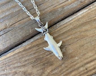 Vintage 925 Sterling Silver Shark Charm Pendant Necklace - Etsy