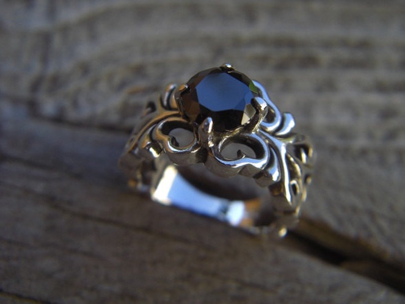 Medieval ring with a black CZ in sterling silver image 3