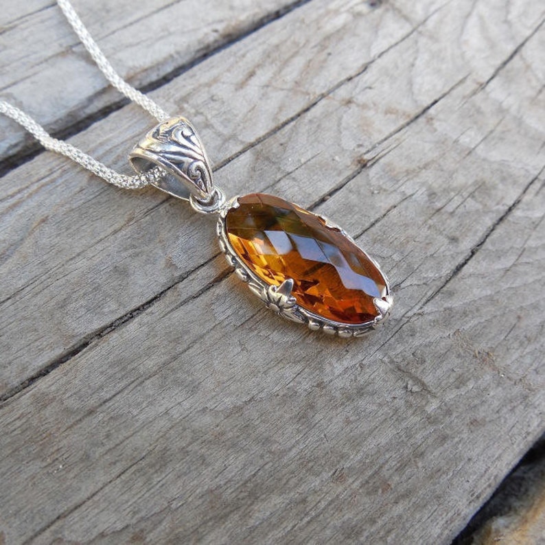 Madeira citrine necklace handmade in sterling silver 925 with a beautiful citrine stone image 1