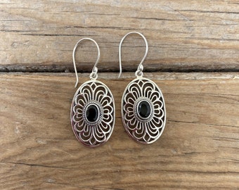 Black onyx earrings handmade in sterling silver 925