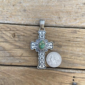 Gorgeous large Sonoran turquoise cross handmade and signed in sterling silver 925 with a beautiful Sonoran turquoise stone