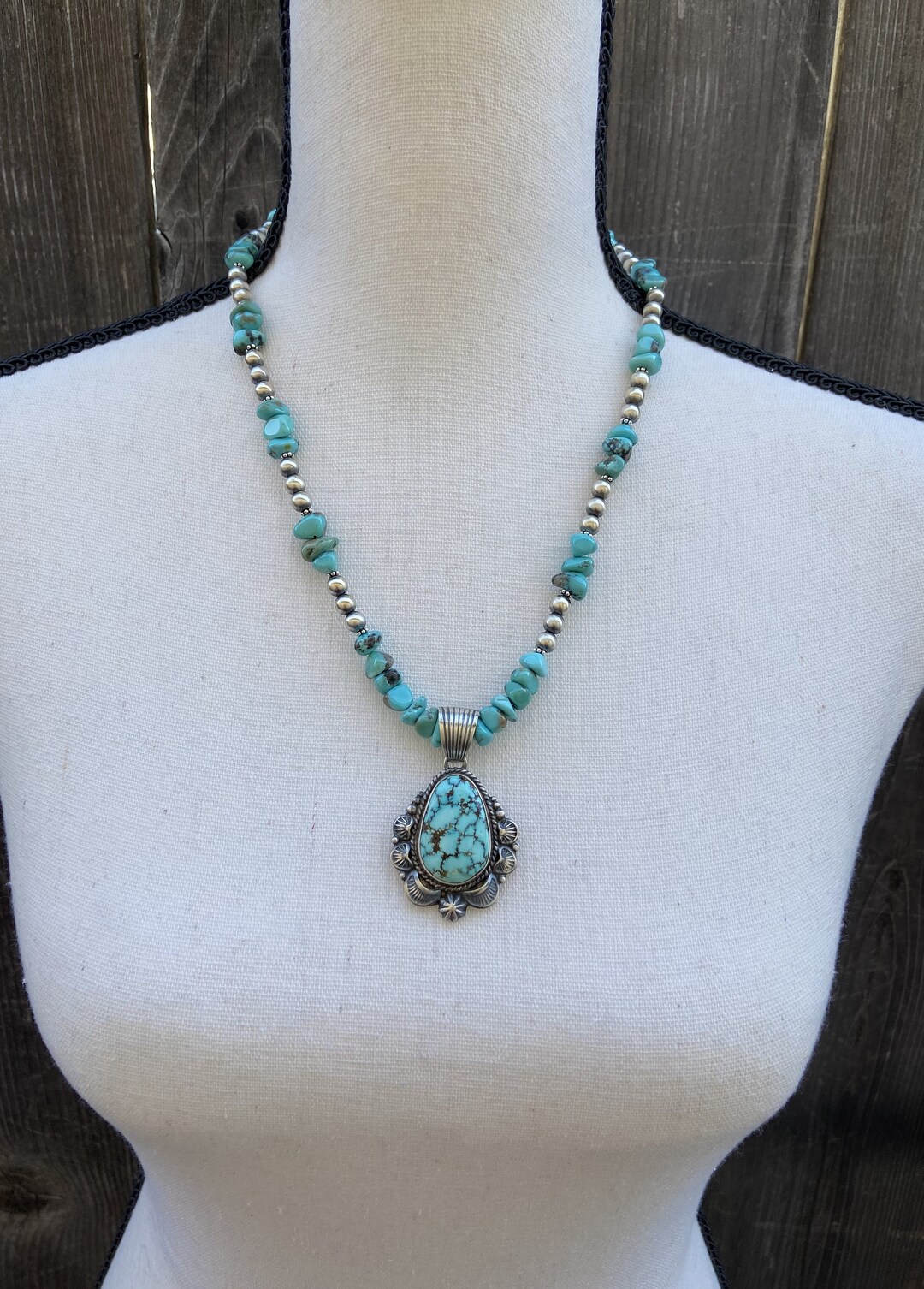 Beautiful Kingman Turquoise Necklace Handmade in Sterling Silver 925 ...