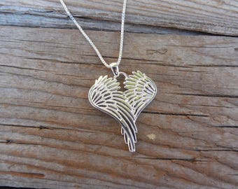 Heart shape Angel wings necklace handmade in sterling silver 925