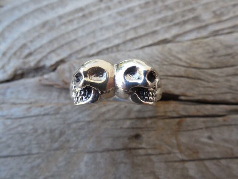 ON SALE Double skull ring handmade in sterling silver