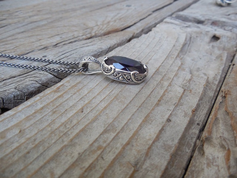 ON SALE Beautiful amethyst necklace handmade in sterling silver 925 with a deep purple amethyst stone