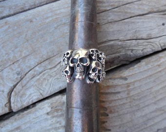 Skull ring with ten different skulls handmade in sterling silver 925