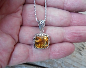 Beautiful Madeira citrine necklace handmade in sterling silver 925